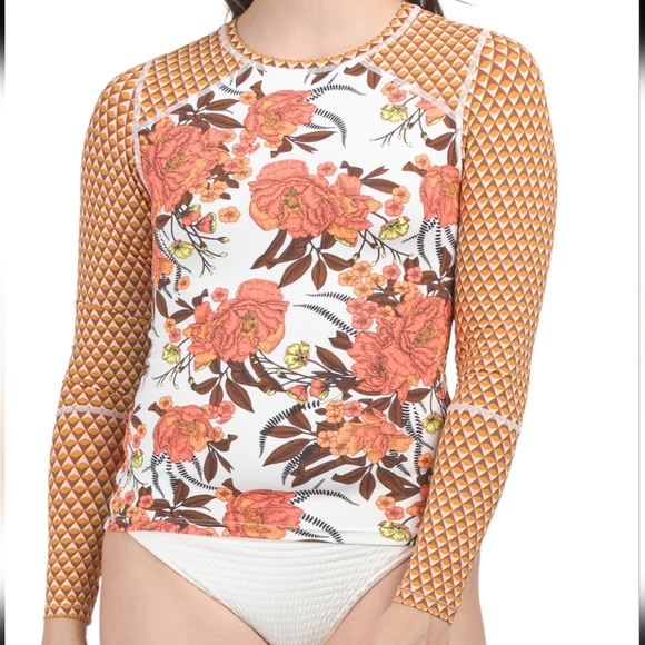 New Maaji Floral Print L/S Rashguard Swim Beach Pool Cover-Up Shirt Medium NWT - Picture 1 of 5